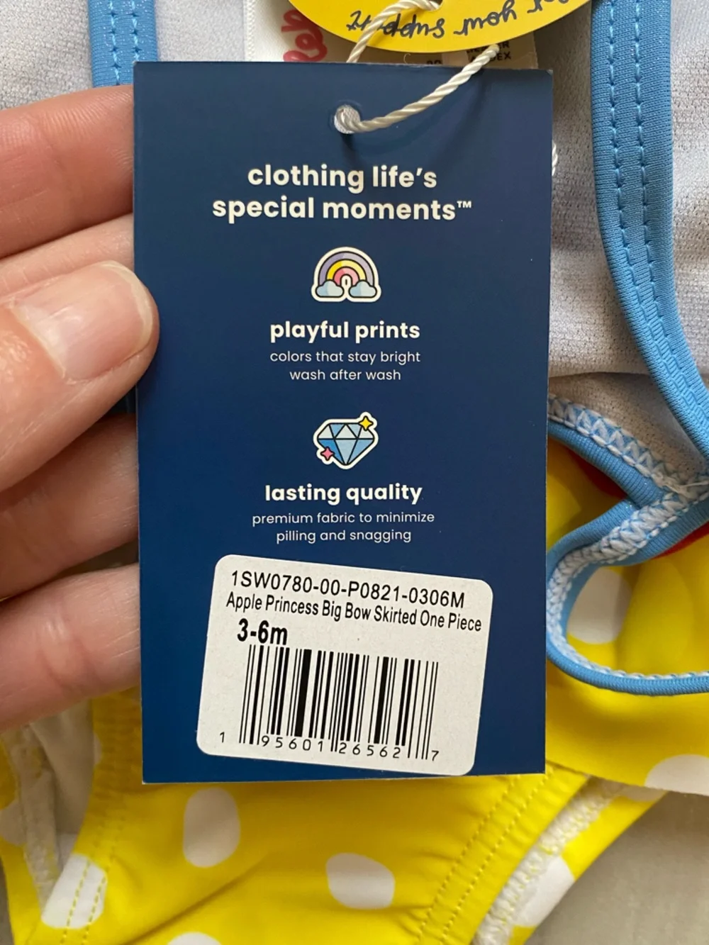 NWT RuffleButts Apple Princess Big Bow Yellow Polka Dot Skirted Swimsuit 3-6M